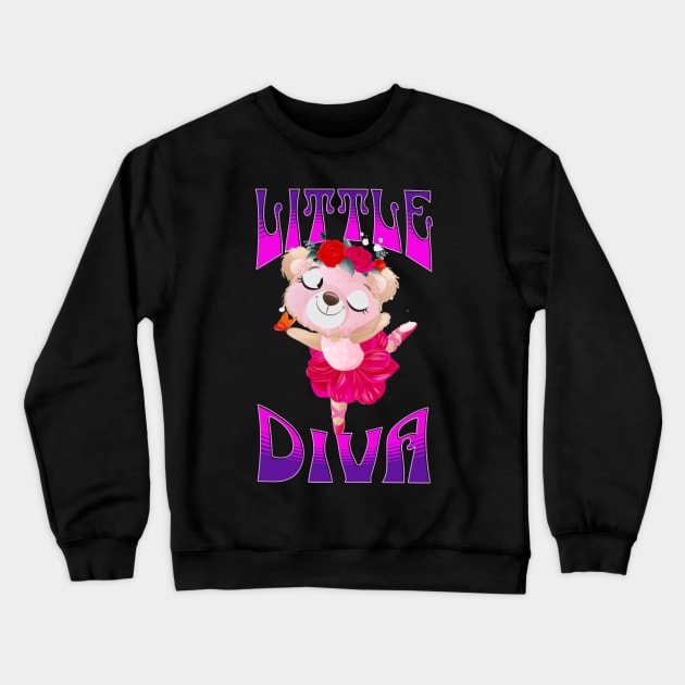 Little Diva Ballerina Bear Crewneck Sweatshirt by RockReflections